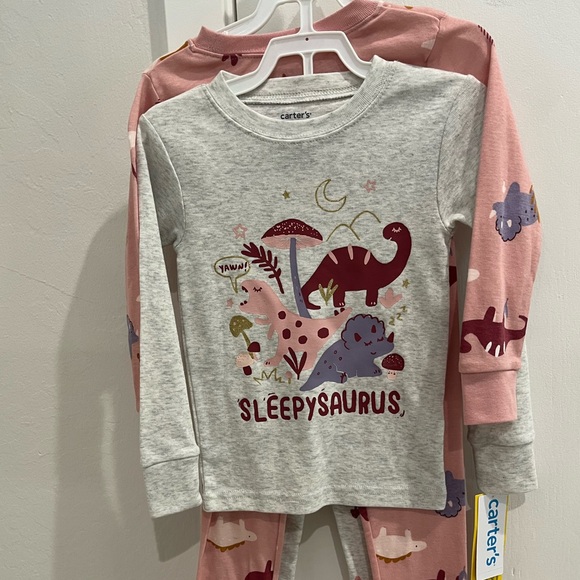 NWT Carter's Pink and Gray Dinosaur Pajama 4 Piece Set Size 3T - Picture 3 of 8